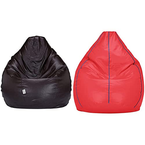 Image of Amazon Brand - Solimo XXXL Bean Bag Cover Without Beans (Brown) XXL Bean Bag Cover (Pink with Blue Piping)