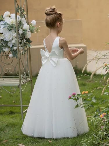 MCieloLuna Elegant Flower Girl Dress Satin Tulle Princess Pageant Dresses for Girls Pearl Beads Wedding Maxi Gown4