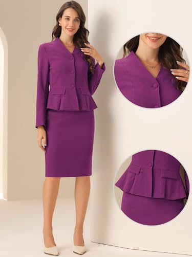 Allegra K 2 Piece Skirt Sets for Women Long Sleeve Blazer and Pencil Skirt Business Suits2