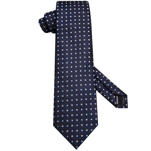 Image of Hi-Tie 70 inches Ties for Men Silk Extra Long Necktie and Pocket Square Cufflinks Set Men Big and Tall Tie Business