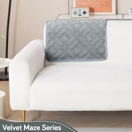 Image of HOKIPO 'Velvet Maze' Premium Sofa Backrest Cover Mat 55x80 cm with Anti-Slip Backing | 1 Pc - Dark Grey (AR-6279-DGRY)