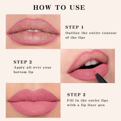 Image of evpct Longwear Liquid Lip Liner Stain Marker Pen Long Lasting Waterproof, Warm Nude Pink Matte Semi Permanent 24 Hour Lip Liner and Lipstick Combo, Color Stay Lipliner All Day, Lips Stain peel off