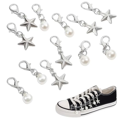 Ymapinc 12 bonitos dijes para tenis, estrella de cinco puntas y perlas Kawaii para zapatos de lona, clip decorativo para mujer