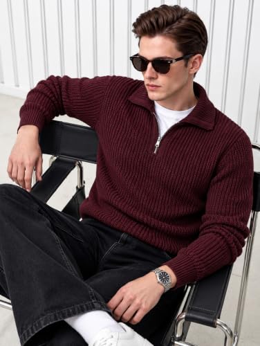 Image of Kvetoo Mens Woolen Sweater for Man Winter Quarter Zipper Knit Sweater Full Sleeve Office Wear Pullover
