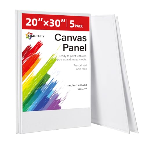 Simetufy 5 Pack 20"x30" Large Canvas Boards & Panels for Painting, Paint Canvas for Adults & Artists– 100% Cotton Acid Free Primed for Acrylic & Oil