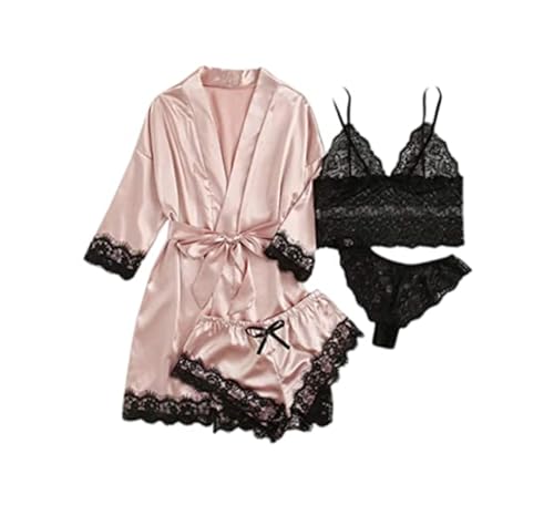 AudMsier Pijama de satén de 4 Piezas Pijama de Mujer para Mujer Conjunto de 4 Piezas para Todas Las Estaciones Cover