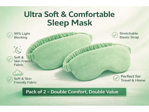Image of Eye Sleep Mask for Men & Women, Soft Light Blocking Mask with Adjustable Strap, Falalin Non-Woven Cotton Fabric, Comfortable Travel Eye Cover for Home, Flight, Relaxation (Green pack of 2)
