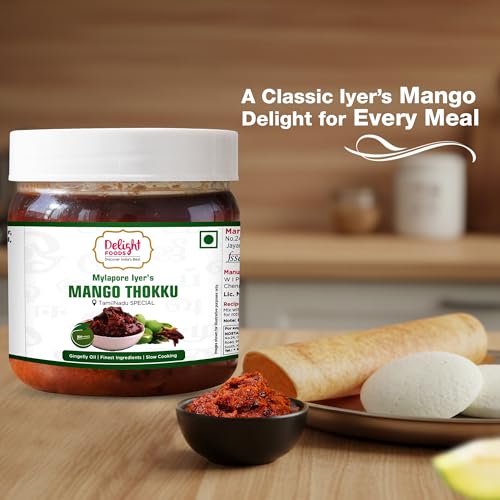 Image of Delight Foods Mylapore Iyer's Mango Thokku Pickle 300g | Traditional Tamil Nadu Rice Mix | Made with Pure Gingelly /Sesame Oil | Homemade Style Pickle | No Preservatives