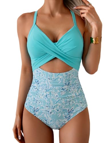 Eomenie Women's One Piece Swimsuits Tummy Control Cutout High Waisted Bathing Suit Wrap Tie Back 1 Piece Swimsuit