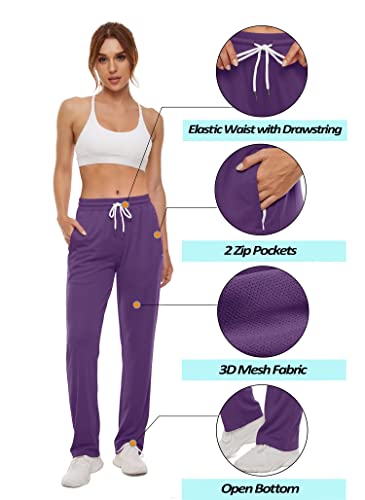 Boladeci Womens Lightweight Breathable 3D Mesh Sweatpants With Zipper Pockets Elastic Waist Drawstring Quick Dry Comfy Open Bottom Running Workout Gym Sports Athletic Track Pants Purple Size Xs #TOP4