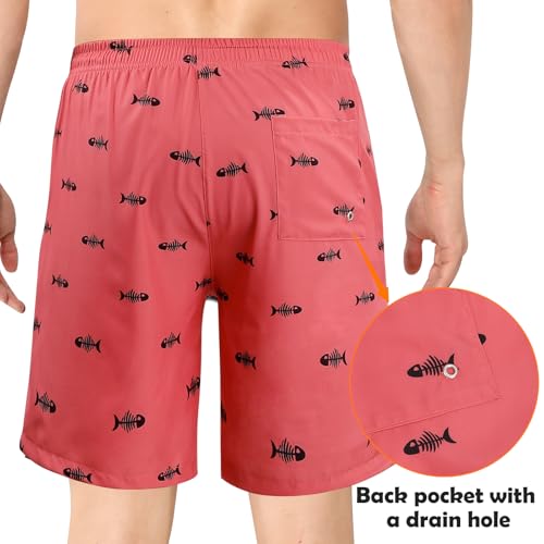 Men's Swim Trunks Print 2 in 1 Compression Liner Bathing Swimsuits 7" Quick Dry Beach Board Shorts with 4 Pockets4