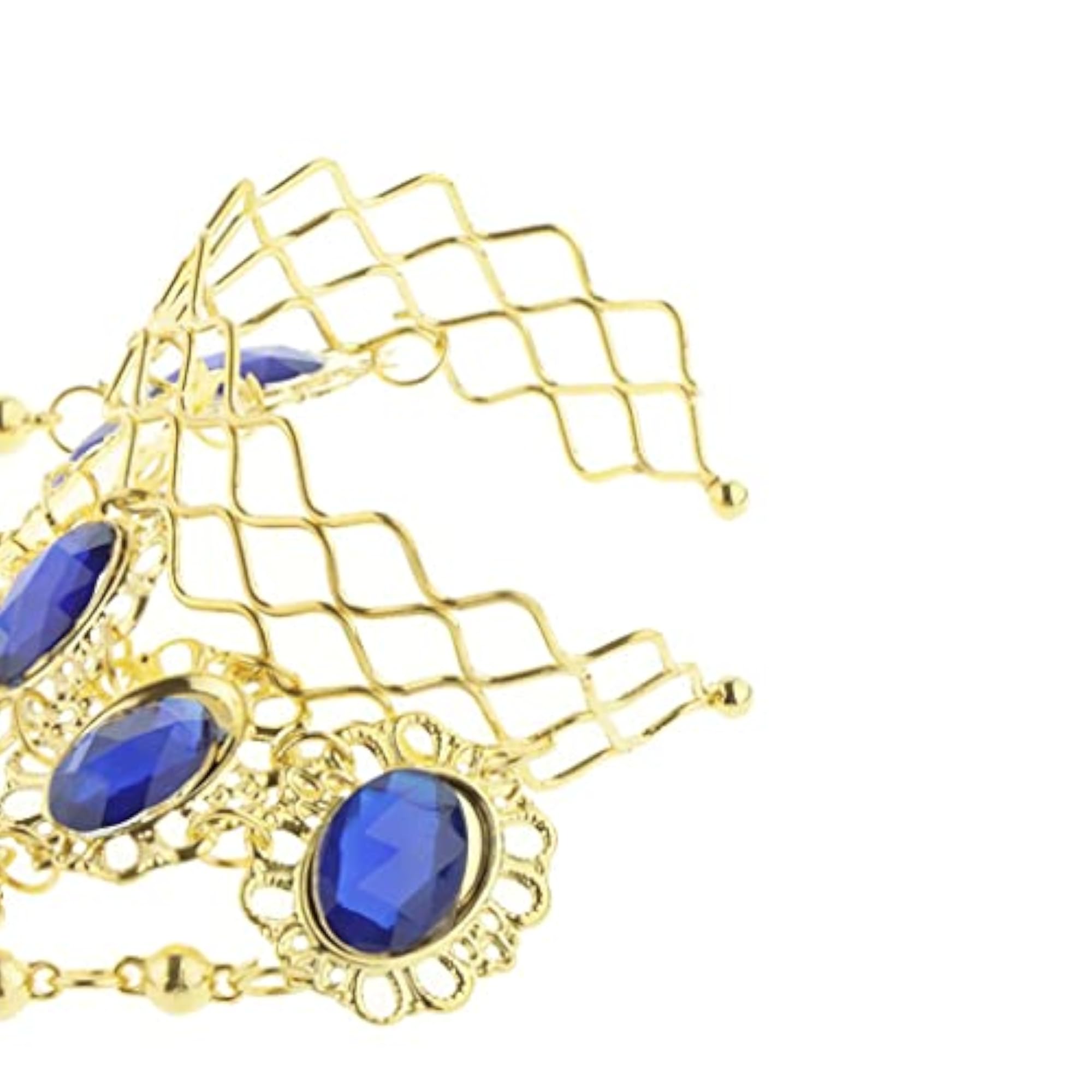 Belly Dancing Bracelet with Finger Ring, Blue, Set of 5