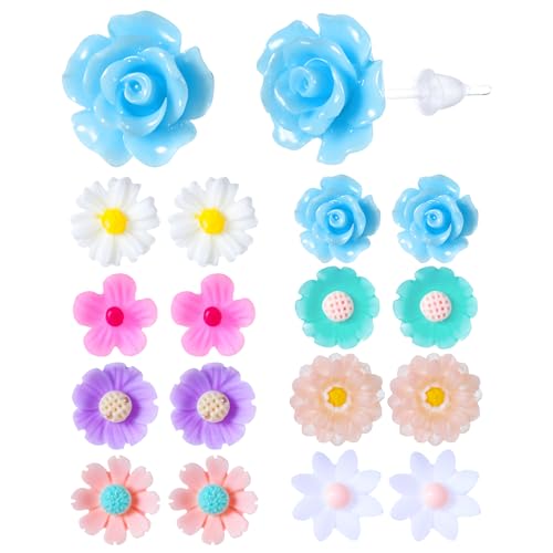 8 Pairs Plastic Earrings Flowers Studs Plastic Earrings for Sensitive Ears Flower Plastic Post Earrings for Women