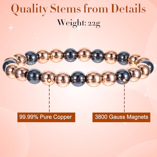 Copper Bracelet for Women and Men Hematite Beaded Stretch Bracelet with Healing Crystals Adjustable Chakra Balancing Jewelry for Energy Anxiety Relief Gift for Friends Couples Family2