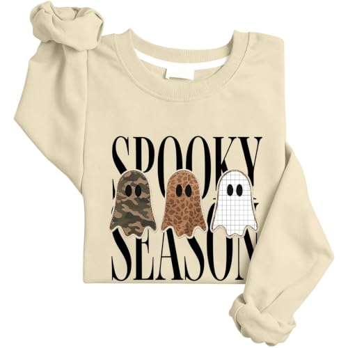 Spooky Season Halloween Sweatshirt Women Leopard Camo Plaid Ghost Pullover - image 7
