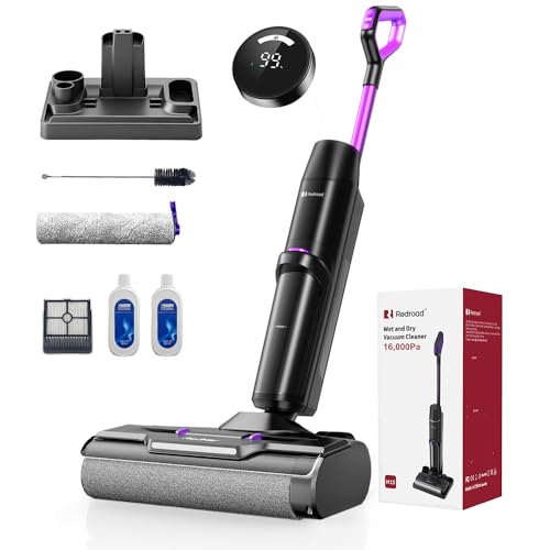 Redroad Wet Dry Vacuum Cleaner 16,000Pa,50Mins Runtime Cleaning Area 3,013 ft²,Cordless Vacuum Cleaner, Cordless Vacuum and Mop All in One,for Hard Floors Sticky Messes and Pet Hair,H15 Set