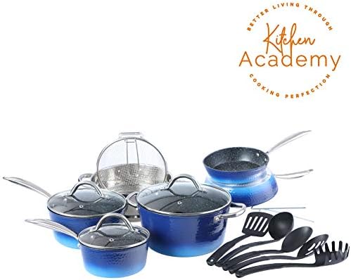 Kitchen Academy 15 Piece Nonstick Granite-Coated Cookware Set -Gradual blue
