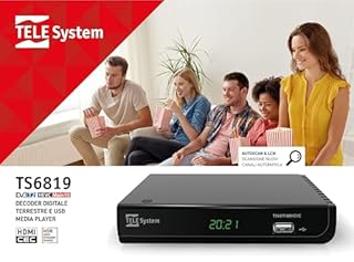 TELE System Decoder Digitale Terrestre HD TS6819 T2HEVC, DVB-T2 HEVC 10 Bit, HDR HLG, AUTOSCAN, LCN, Lettore Multimediale, EPG Guida TV, Telecomando Incluso, Ricevitore TV Digitale Terrestre