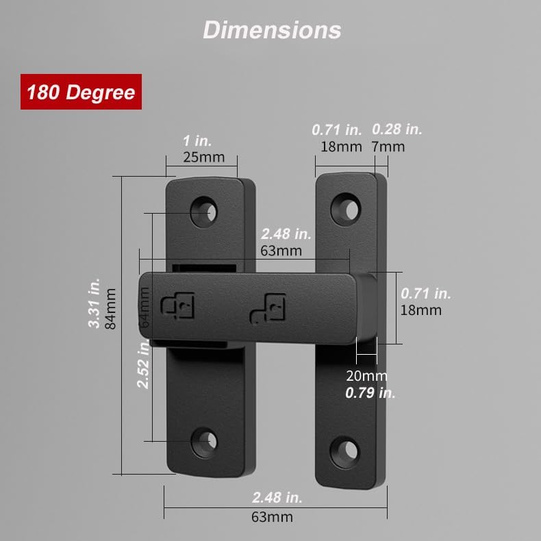 Miniatura 3 de Cerradura de cierre abatible resistente de 90180 grados deslizanteoscilante para puerta, granero, garaje, jardín, valla, cobertizo y gabinete de