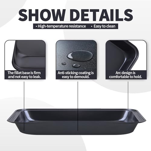 4 Pack Non Stick Oven Baking Tray, Heavy Duty Black Carbon Steel Cooking Oven Trays, Deep Roasting Tins Pans Suitable for Baking Pastry Cake Chicken Wings - Image 3