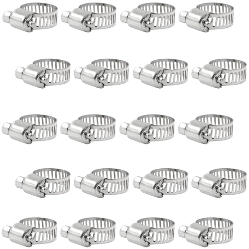 Coufce 20 pcs 3/8 - 5/8 304 Stainless Steel Hose Clamps Adjustable Metal Pipe Clamp Worm Gear for Pipe - Dryer Repair Tubing and Fuel Line