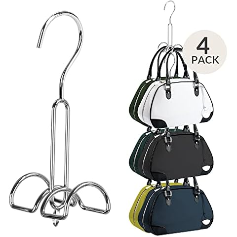 ZEDODIER Purse Hanger, Purses Bags Holder for Closet 4 Pack Stackable Purse Storage Hook Closet Organizer Metal Space Saving Hanger, Silver Cover