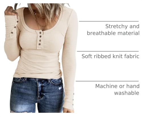 Image of KINLONSAIR Women Long Sleeve Henley Shirts Scoop Neck T-shirt Basic Tops
