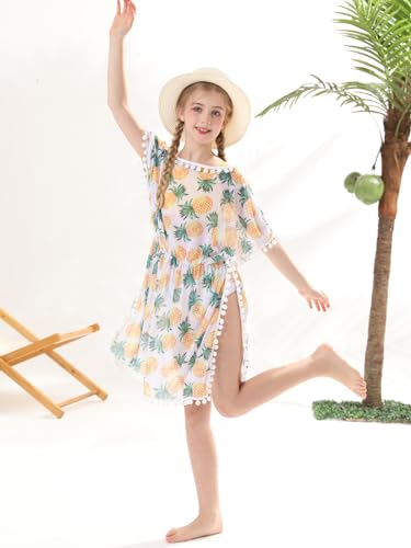 Image of Goodstoworld 7-12Y Girls 3 Piece Cover Up Swimsuit Hawaiian Bikini Bathing Suit with Pompom Tassel