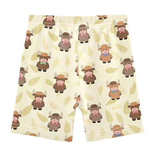 Cute Funny Highland Cattle Pattern Girls Shorts Elastic Waist Sports Shorts Girls Leggings Pants for 4-10 Years2