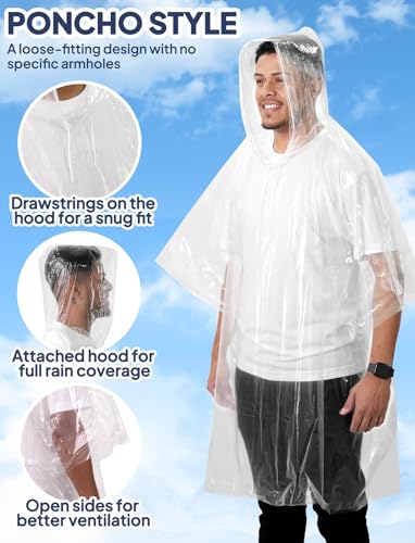 ANYOO Disposable Rain Poncho for Adults Waterproof Emergency Rain Gear Ultra-Lightweight & Compact for Outdoor Events3