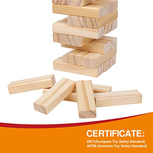 Image of GOTHINK Tumble Tower Game for Kids and Adults, 54pcs Wooden Board Stacking Game for Family Games Night, Classical Wood Blocks Game, Standard Size