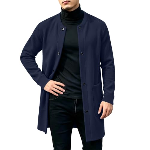 Carydety Mens Coat Button Front Long Fleece Cardigan Coat with Pockets - image 3