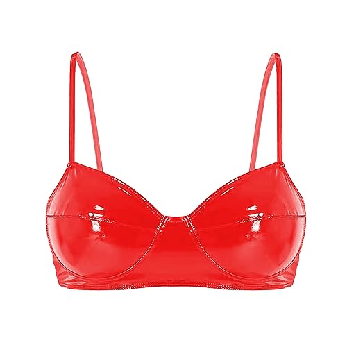 Women's Sexy Leather Bras Thin Shoulder Strap Lingerie for Party Club Wear | Sexy Leather Bras for Women, Spaghetti Strap, Push Up Anti-Sagging, Backless, for Party Clubwear Red - image 5