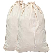 Simple Houseware Extra Large Natural Cotton Laundry Bag, Beige 28" x 36" - 2 Pack