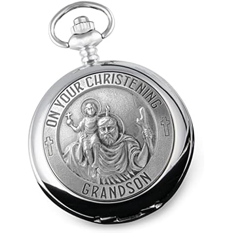 Grandson Christening St Christopher Pewter Feature Pocket Watch Gift Cover