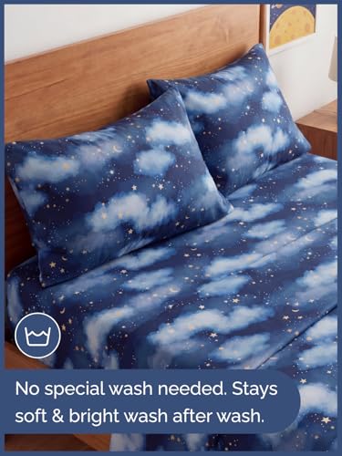 Image of Kids Full Size Starry Sky Bed Sheets - 4 Piece Kids Starry Sky Sheet Set | Starry Sky Themed Bedding, Ultra-Soft, Cute & Cozy, Breathable & Machine Washable, Bed Set for Boys, Girls & Teens & Cooling