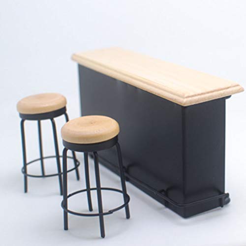 BESPORTBLE Balcão de bar em miniatura com 2 mini banquinhos e balcão 1: 12 miniaturas de móveis para
