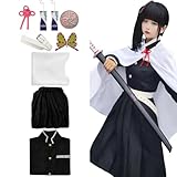 CHENYIZDQ Tsuyuri Kanao Cosplay Costume Flower Breathing Kimono Full Set for Women Plus Size Halloween Party Anime Outfit (Black, M)