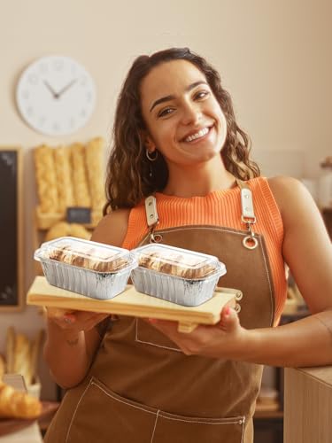 Image of NEEBAKE 180 Pack 6x3.5x2 Disposable Aluminum Loaf Pans with Lids Small-Aluminum-Foil-Pans-Tin-Foil-Baking-Pans-Tin-Trays-Food-Containers-for-Baking-Cakes-Bread-Meat-Loaves