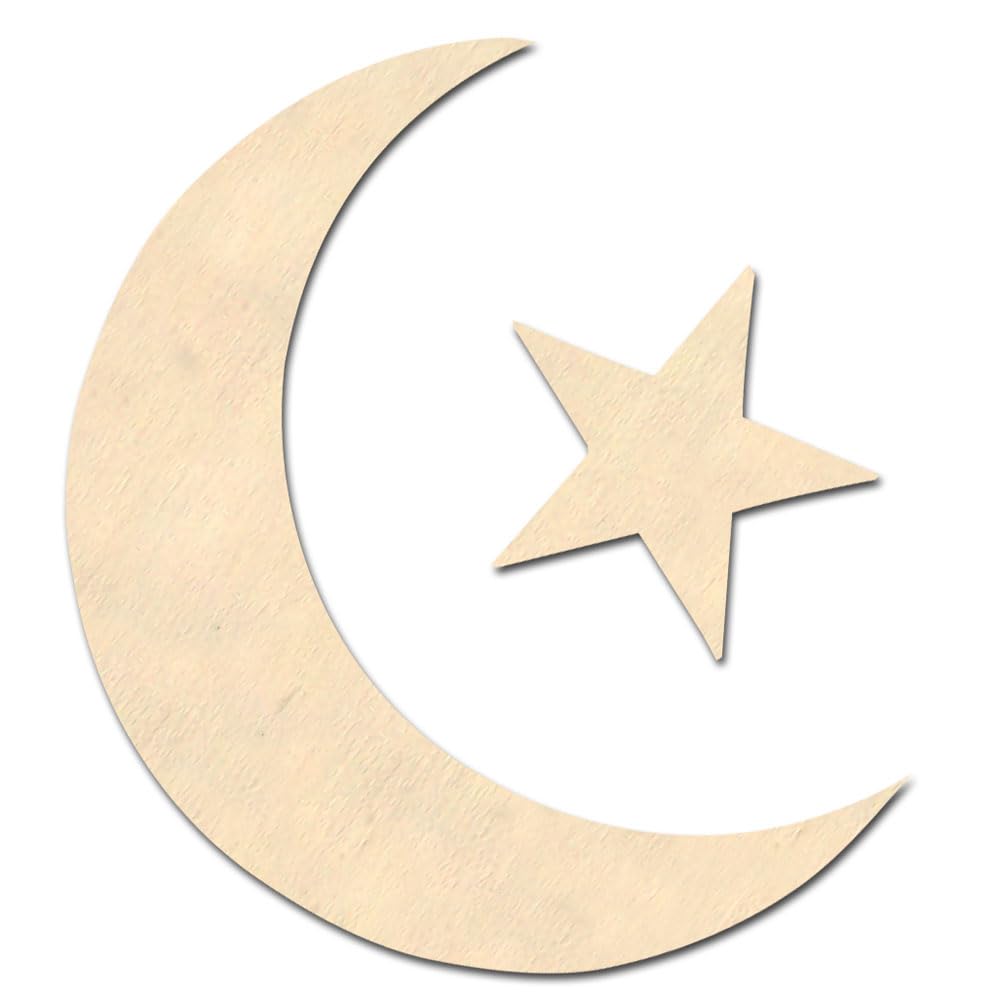 The Crafts Outlet 4-in Family of Wood Shape 4mm Thick Shape (Moon and Star) Medium Unfinished Plywood