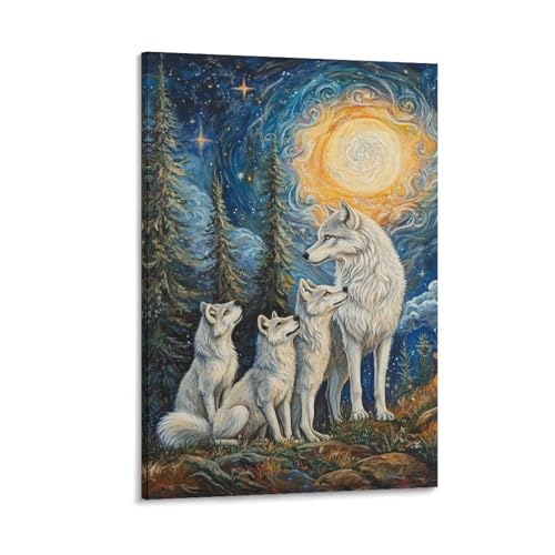 Loup murale décoration peinture sur toile moderne pour maison et chambre
