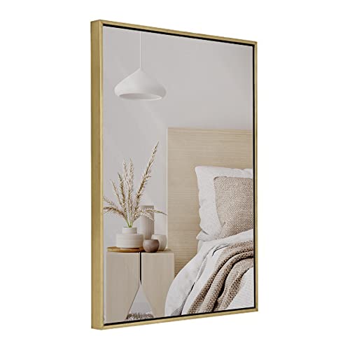 Hamilton Hills 24x36 inch Gold Framed Mirror | Large Rectangular Bathroom Mirrors for Wall | Floating Glass Panel Vanity with Border | Wall-Mounted Mirror for Decor | Hangs Horizontal or Vertical