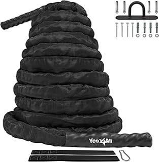 Yes4All Battle Rope, Battle Exercise Training Rope with Protective Cover Steel Anchor & Strap Included, 38 mm/50 mm Diameter Poly Dacron 9 m/12 m/15 m Length