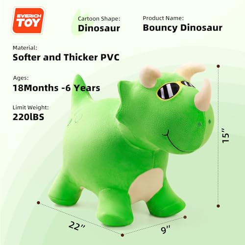 Image of EVERICH TOY Bouncy Dinosaur Hopper Toys, Plush Animal Toy for Toddler 18M+ | Inflatable Horse Hopping Toy for Boys Girls, Indoor Outdoor Bouncy Dino Toy for 2 Year Old Kids, Gift for 3 4 5 6 Yrs W / Pump