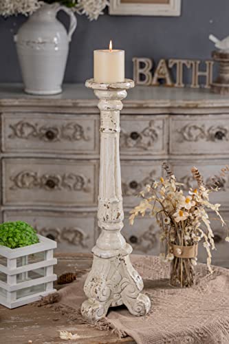 Sofe Antique Resin Floor Candle Holders 28 Inch Tall, Distressed White Large Candle Holders Decor Wedding, Handcrafted Vintage Candlestick Holders, European Pedestal Candle Stand Home Garden Ornament #TOP20