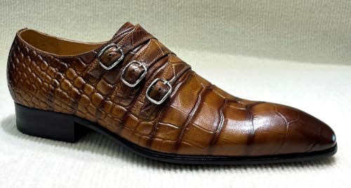 Santimon Men’s Leather Triple Buckle Loafers Dress Shoes – Fashion Stylish Crocodile-Embossed Formal Shoes for Business, Weddings2