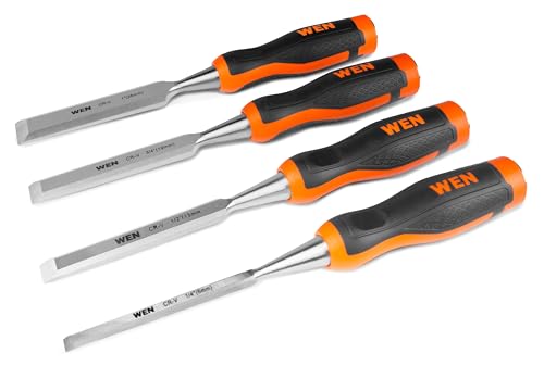 WEN Short Blade Wood Chisel Set with Heat-Treated Carbon Steel Blades, 4 Piece (CH4010)