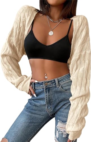 Image of Womens Long Sleeve Open Front Crop Cardigan Sweater Drop Shoulder Shrugs Knit Bolero Sweaters Tops Outwear