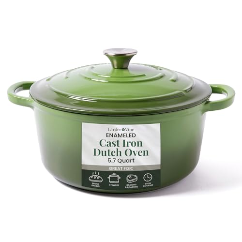 Larder & Vine Enameled Cast Iron 5.7qt Dutch Oven Pot with Lid | Bread Baking | Compatible on All Cooktops & Oven Safe t - Detailed View