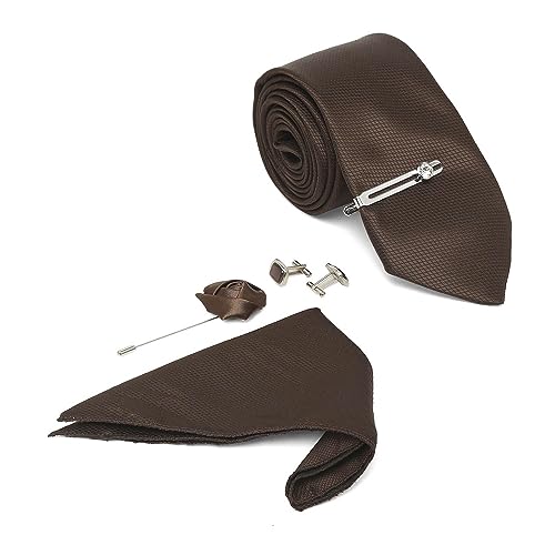 Image of MUTAQINOTI Mens Woven Premium Silk Necktie Suit Accessories Set With Pocket Square Cufflinks Brooch Tie Pin (TECP2)